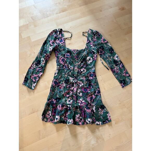 Free People Floral Green Dress Size 6 - Picture 2 of 3